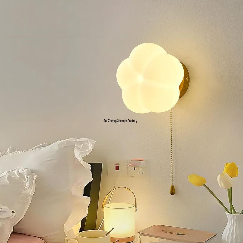 Cream Style Wooden Wall Lamp - Modern Cotton Bedside Lamp for Bedroom, Living Room, Corridor, Balcony