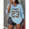 Printed V-neck short sleeved T-shirt, summer pattern T-shirt, baseball shirt, plus size sports T-shirt