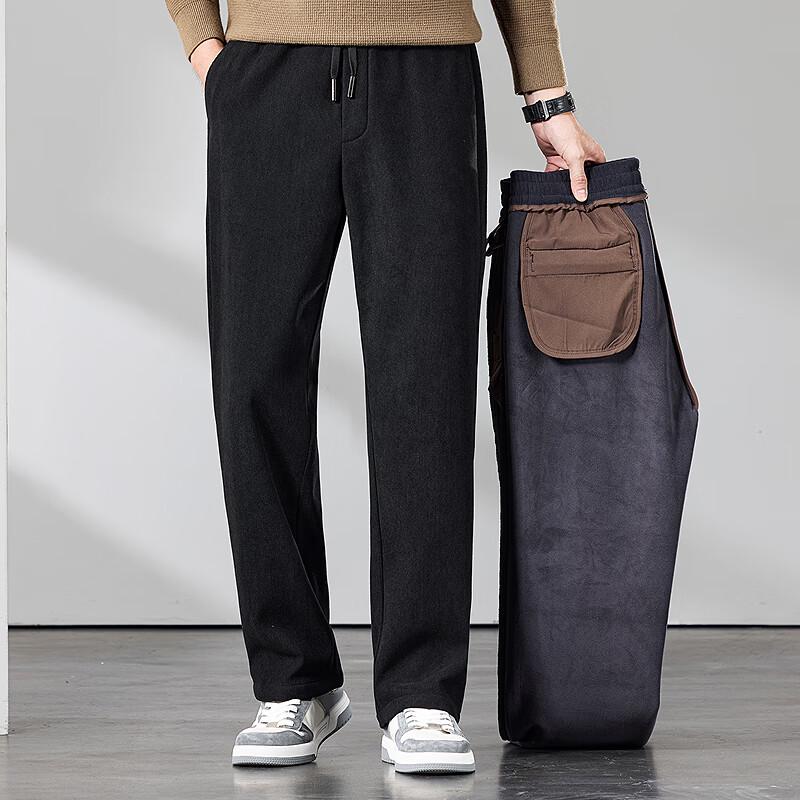 FAPAI Men's Fleece-Lined Thickened Casual Straight-Leg Pants