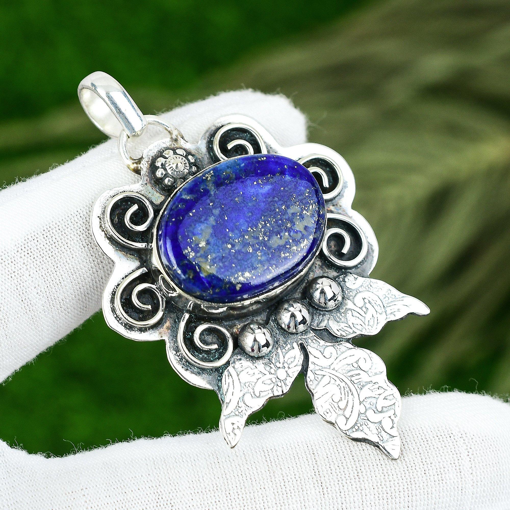 

Sisters Day Sale 925 Silver Lapis Lazuli Stone Bezel Engagement Pendant Jewelry