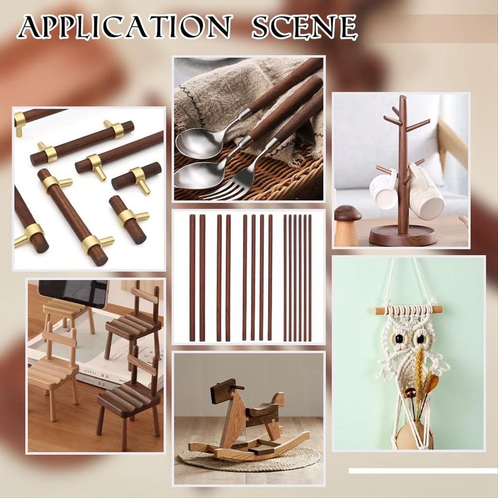 BHBL 18Pcs 4 Size Walnut Dowel Rods 11.8 Inch Long Dowel Rods Wood Sticks 6/8/10/12mm Dia Unfinished Round Sticks