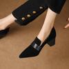 Pointed Toe Women Pumps Autumn Thick High Heeled Loafers Suede Black British Retro Slip on Dress Party Heels for Woman Zapatos