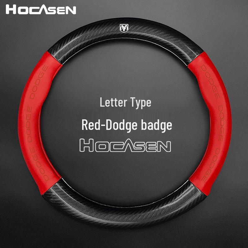 Dodge Lenkradbezug - Echtes Leder & Kohlefaser, Universelle Passform für alle Jahreszeiten