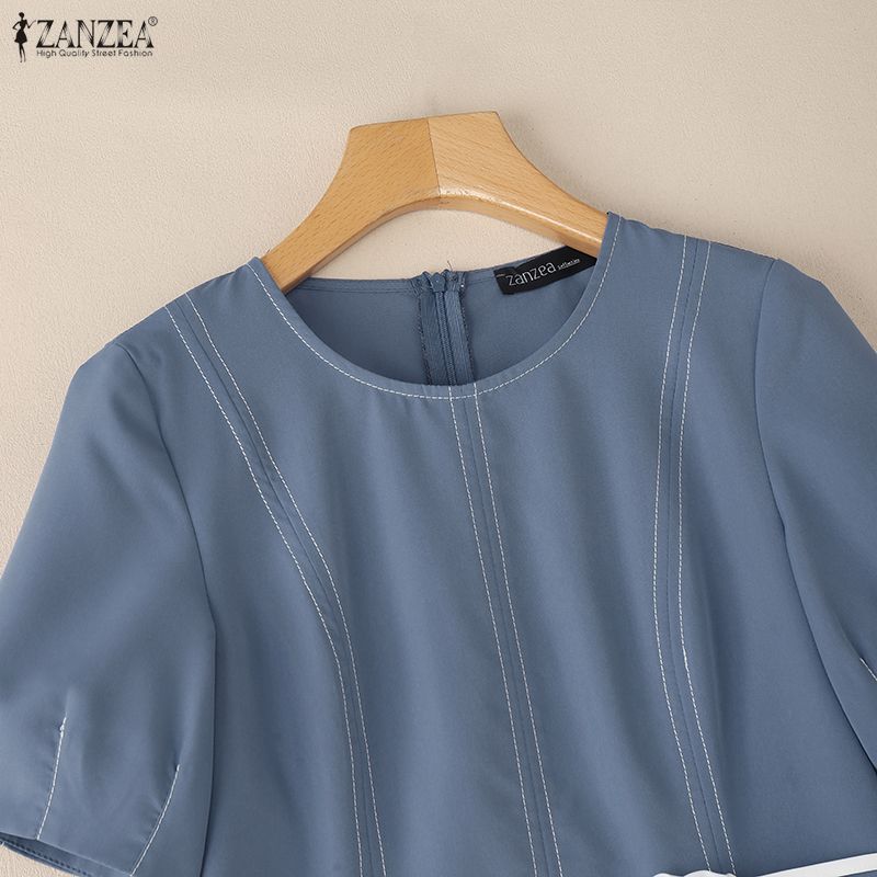 ZANZEA Dámské letní ležérní šaty s kulatým výstřihem s krátkým rukávem