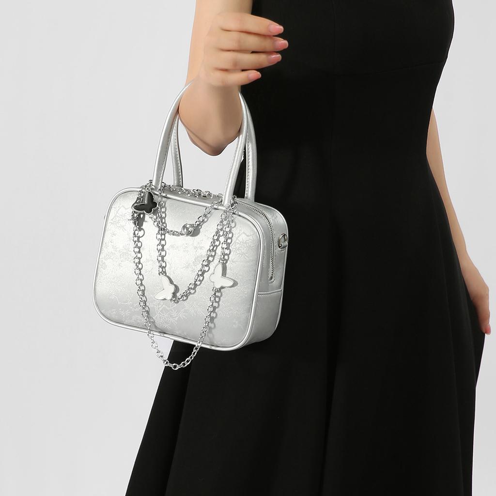 High-end Niche Light Luxury Silver Handbag for Women, 2024 New Summer Handbag, Casual Style Crossbody Pillow Bag