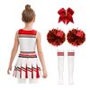 Girls Cheerleader Outfit Color Contrast Print Sleeveless Top Pleated Skirt Hand Flowers Socks Set