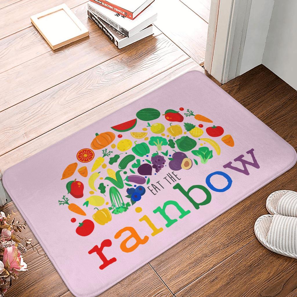 Cute Rainbow Vegan Food Doormat Mat Anti-Slip Plant Based Diet Kitchen Bath Balcony Rug Carpet 40*60cm