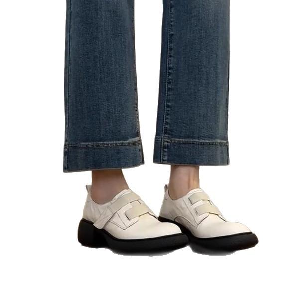 Ruoji original leather platform Velcro retro round head loafers women's versatile British thick heel small leather shoes single shoes