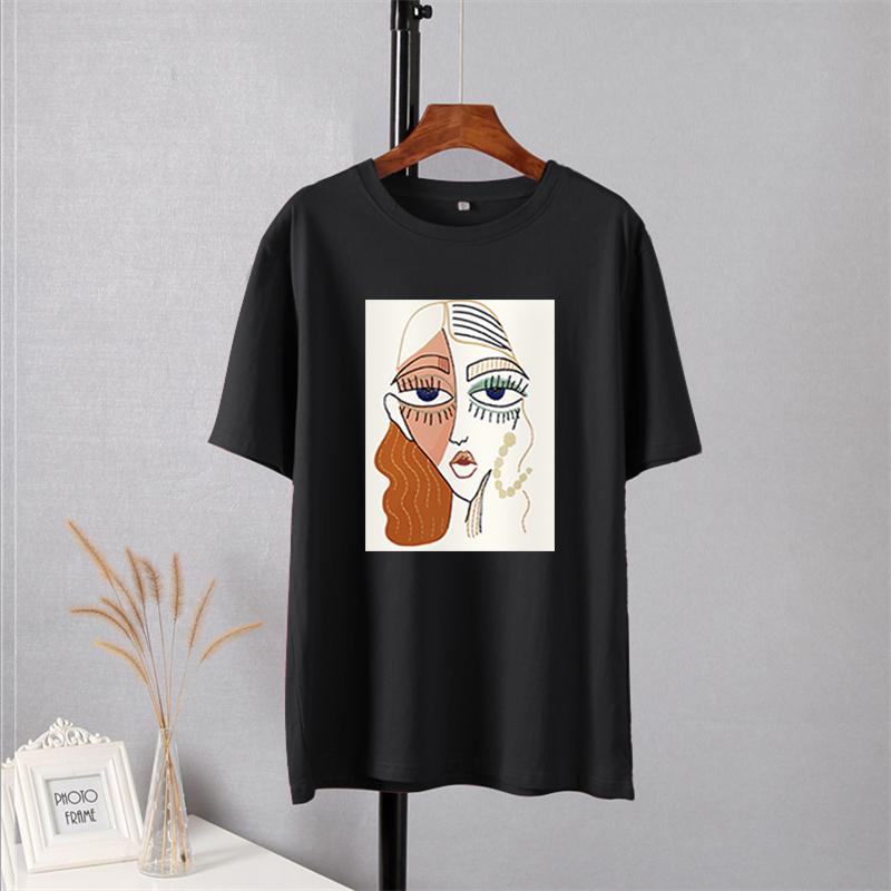 Shellsuning Summer Retro Character Printed T Shirts Women Korean Graphic Trendy Tees Loose Casual Short Sleeve Female Tops