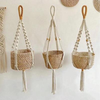 3 Stück Handgefertigter Makramee-Pflanzenaufhänger Innen-Hängepflanzer Baumwollseil Blumentopf Pflanzenhalter Ständer für Boho-Wohnkultur