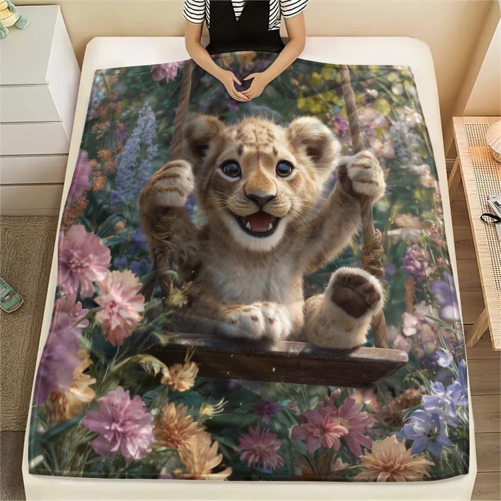 Little Lion pattern Flannel Blanket, High quality Comfortable for All Seasons, Home Decor, Warmth and Comfort, Perfect for Gifts.