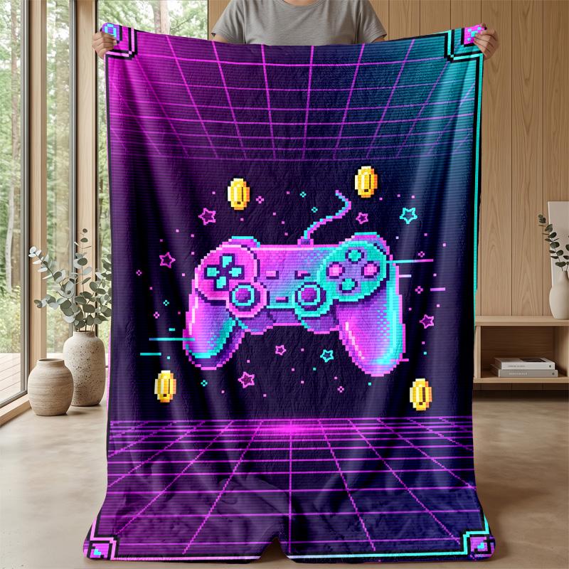 Neon Painted Game Controller Theme blanket Lightweight Warm Flannel Blanket Decorative Throw Blanket for Home Decoration