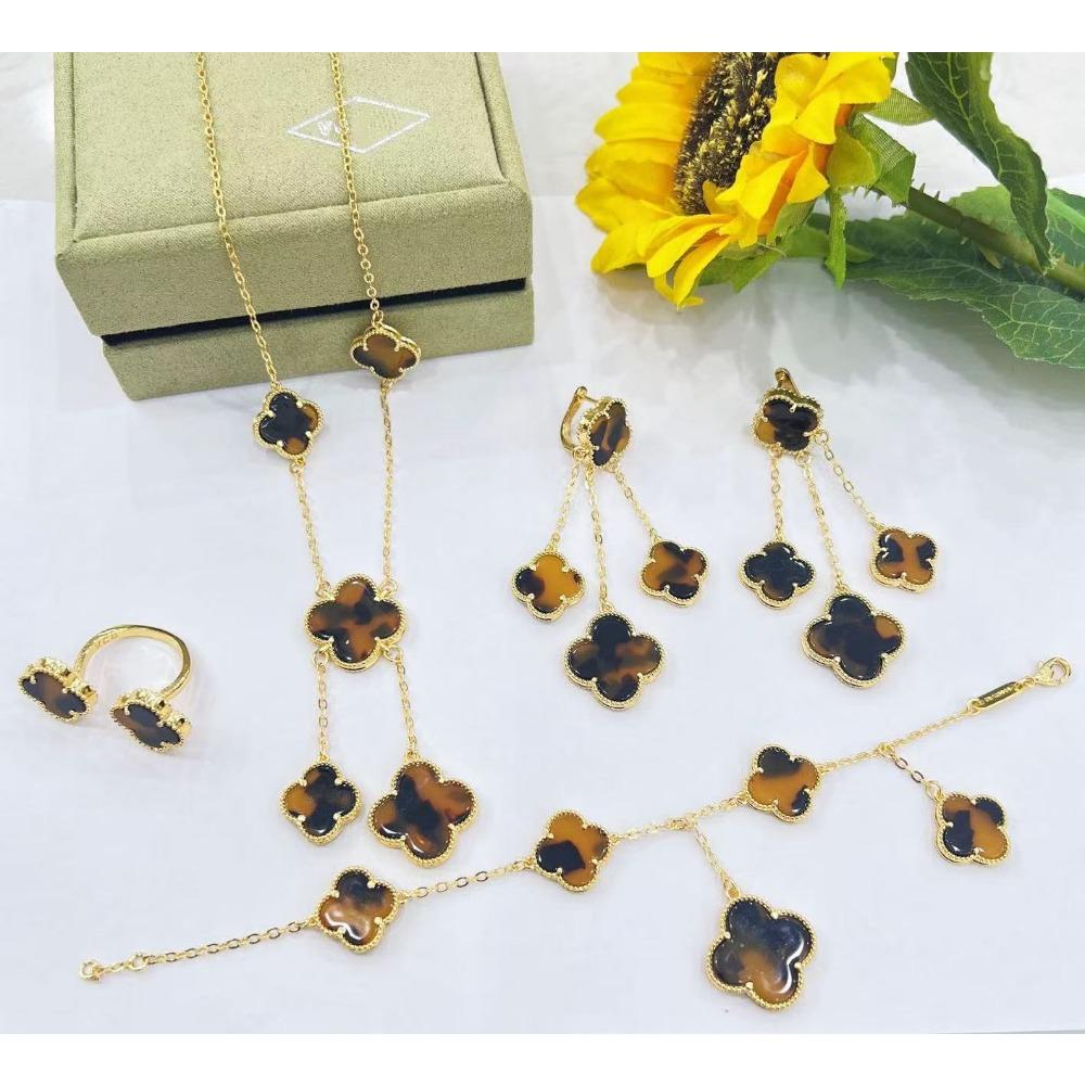 5-Piece Set New Four-Leaf Clover Jewelry Set Fashion Tassel Earrings Temperament Simple Versatile Senior Sense Of Necklace Earrings Bracelet Set