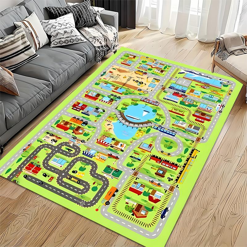 Colorful City Map Play Rug for Kids - Non-slip Rug Suitable for Living Room and Bedroom Sofas.