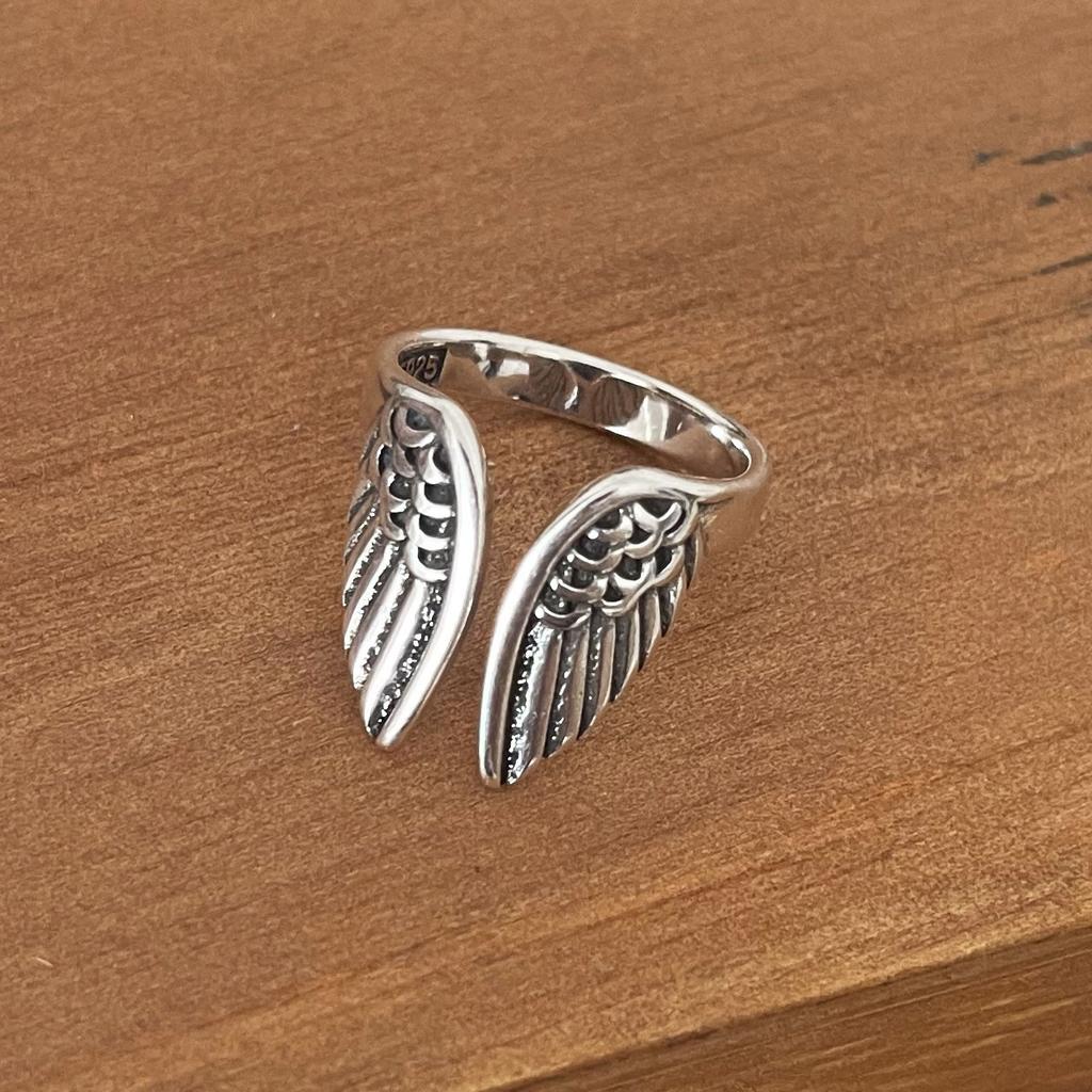 925 Sterling Silver Rings For Women Men Fine Jewelry Finger Adjustable Open Wing Shape Ring For Party Birthday Gift
