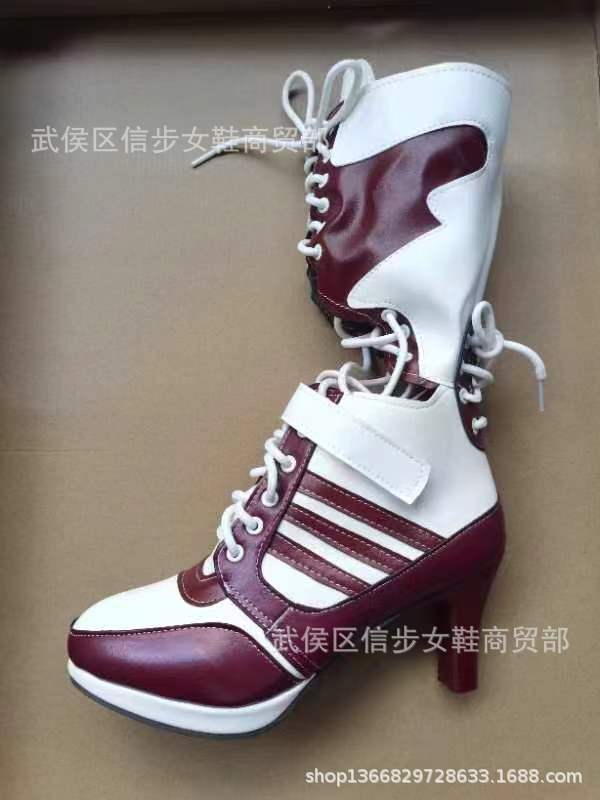 

Отряд Самоубийц Клоун Полые Ботинки Мартина Косплей На шнуровке Сочетание цветов Большой размер Полусапожки Одинарные ботинки 39 бордовый