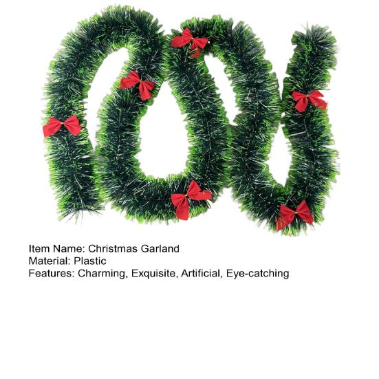 6.5FT Christmas Garland with 6 Pcs Red Bows Artificial Greenery Pine Garland for Mantle Stair Fireplace Home Party Decoration