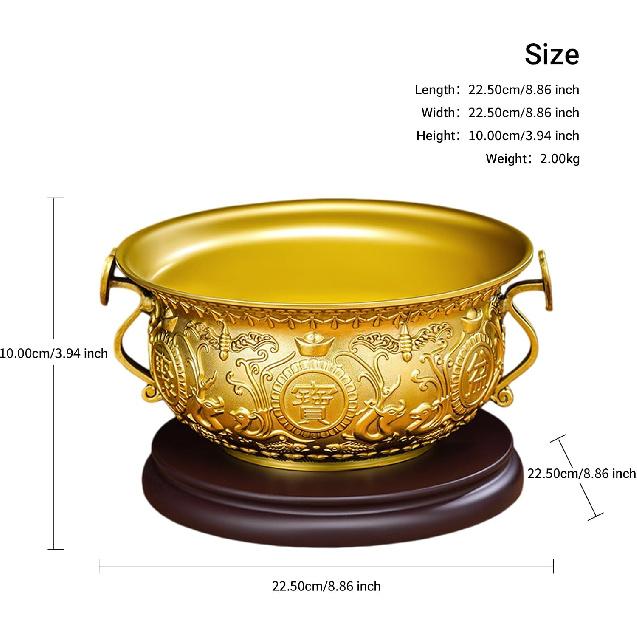 Aris & Juno Brass Treasure Bowl - Traditional Chinese Style, Perfect for Home or Office To Attract Wealth and Good Fortune (Length: 13 Cm)