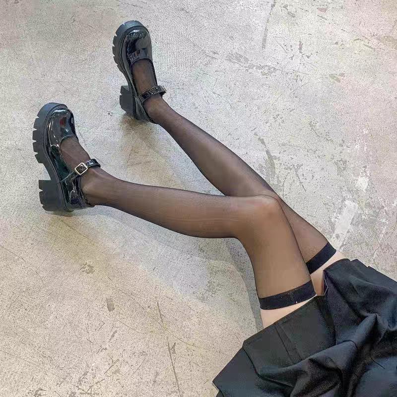 Black Silk Mesh Mid-Calf Over-the-Knee Socks - Thin, See-Through Summer Style