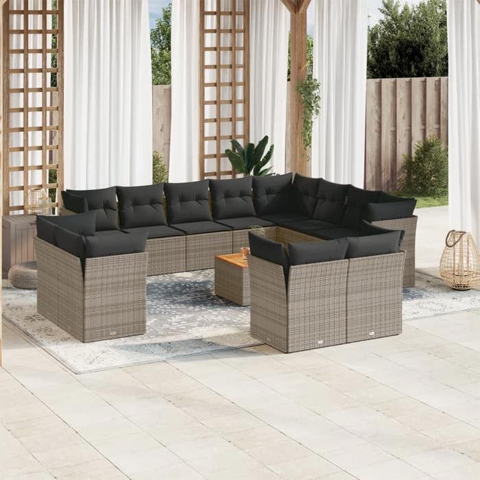 VidaXL Garden Lounge Set with Cushions 13 Pcs, Patio Sofas, Patio Furniture Set, Outdoor Furniture, Grey 3256284