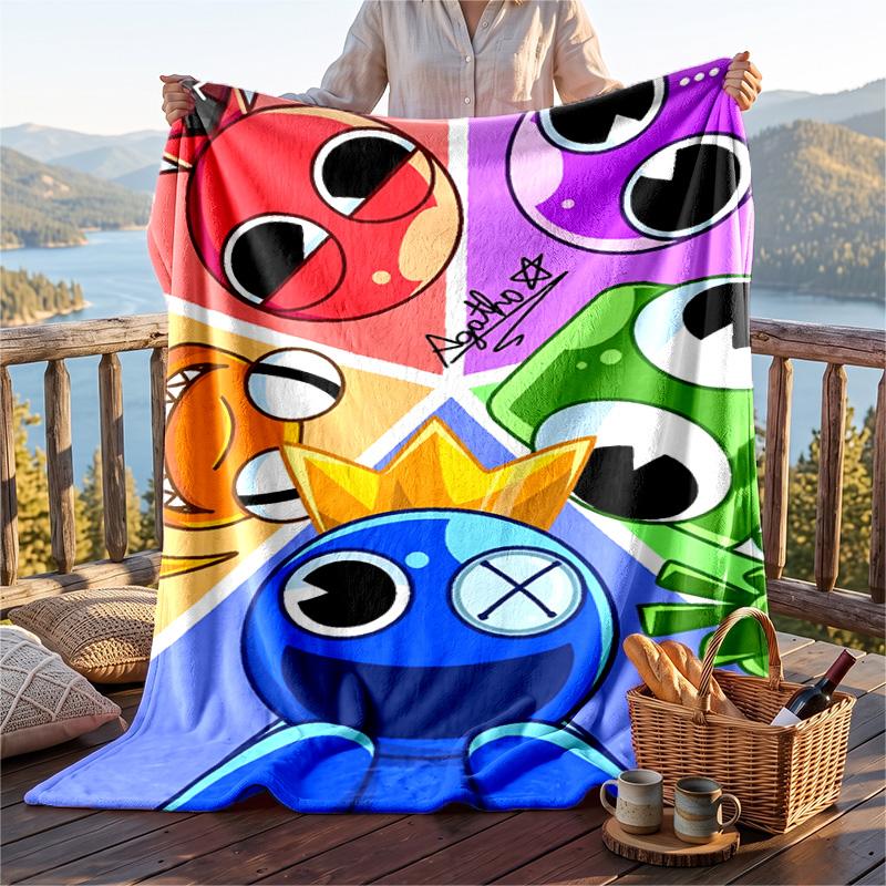 Warm Flannel Blanket Rainbow Friends Pattern, Lightweight Comfortable Throw Blanket for Bed Sofa Use