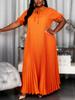 AOMEI Women Plus Size Elegant Pleated Maxi Dress Tie Neck Short Sleeve Modest Church Flowy Loose Fit Dresses