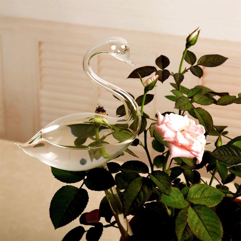 

Swan Automatic Flower Pourer Glass Vase Crafts Hydroponic Animal Plant Waterer