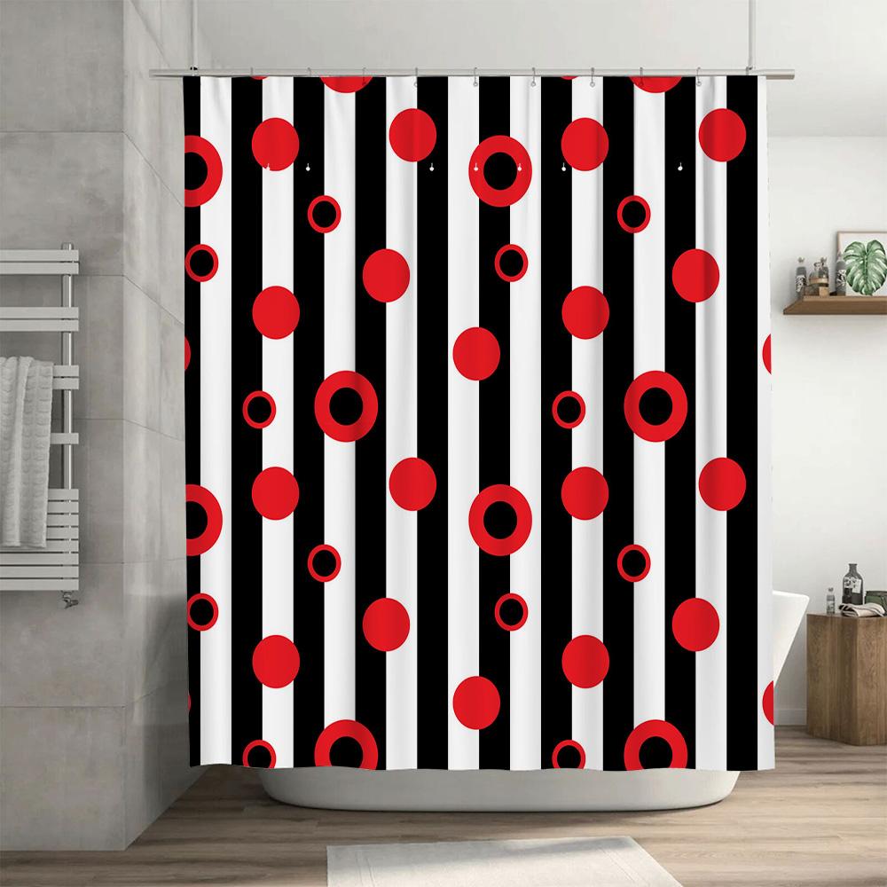 Red White Round Dot Striped Shower Curtain for Bathroom Decor Modern Waterproof Fabric, Customizable Size Available on AliExpres