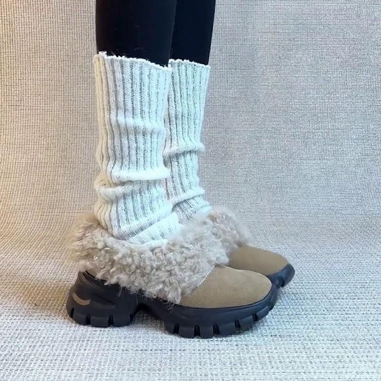 Sheepskin Version Small Fashion Commuter Thick-soled Fluffy Shoes Women's One-pedal Leather Casual Leather Cotton Shoes Single Shoes