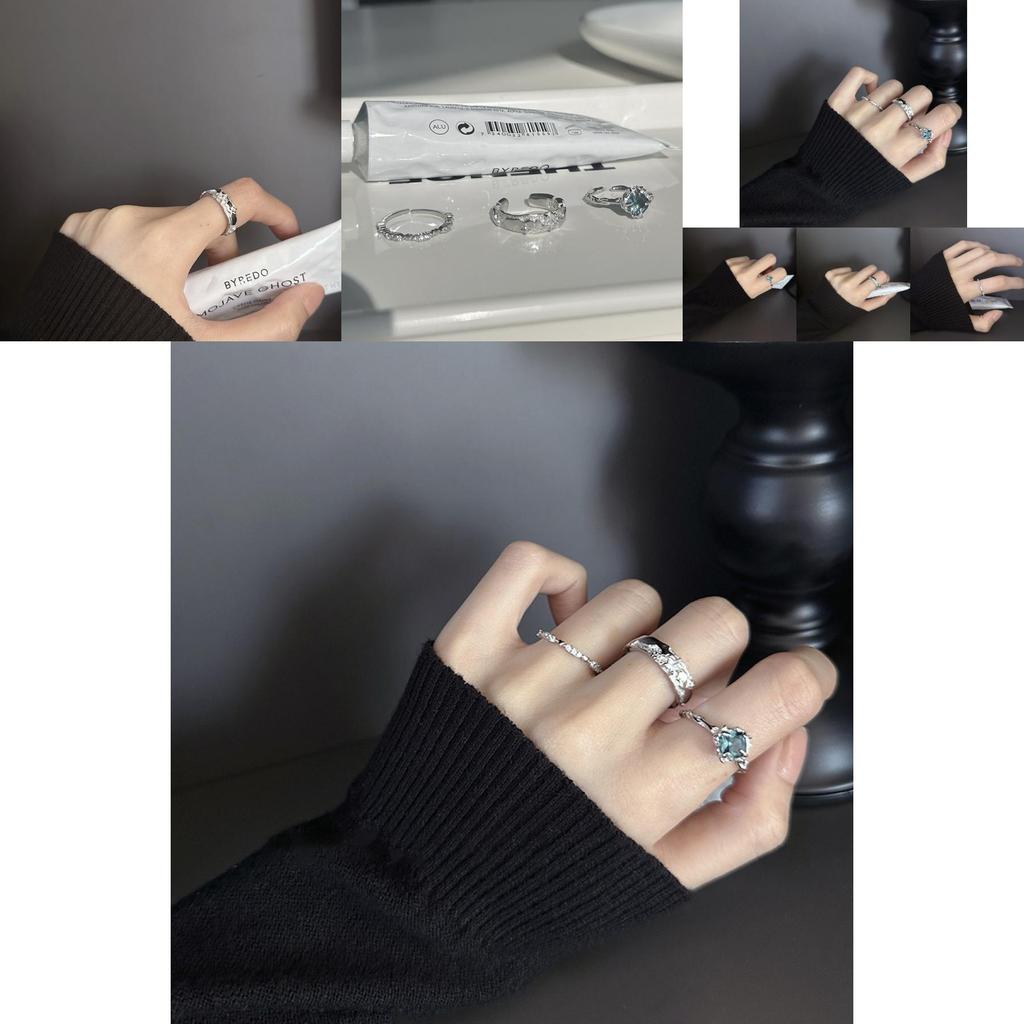 Dazzling Geometric Blue Sapphire Star And Heart Ring For Women Stylish Adjustable Design