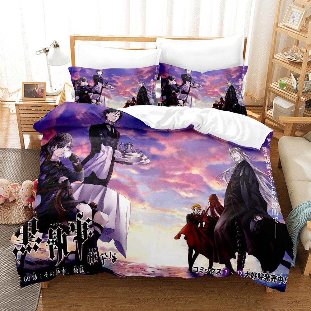 Anime Black Butler Bedding Set, Movie 3d Duvet Cover with Pillowcase 75x50cm,Single Double Bed Duvet Cover 2/3pcs Gift for Boys