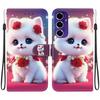 Handmade PU Leather Flip Case for Samsung Galaxy S24 FE (SM-S721B) Anti-Slip Shockproof Cover with Wrist Strap & Heart/Rose Cat Designs