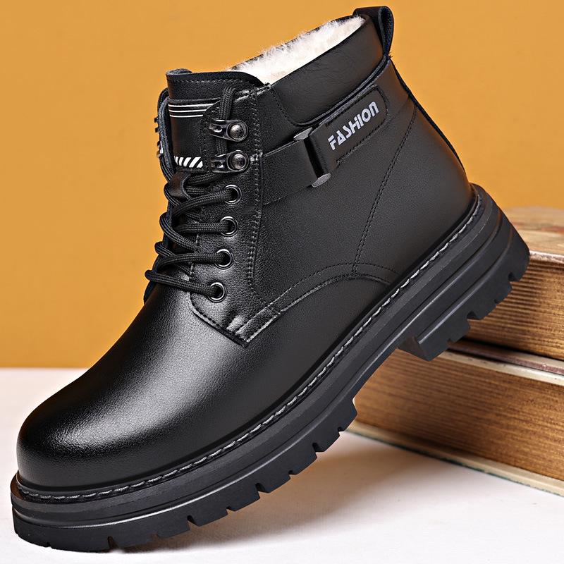 

Мужские зимние высокие ботинки из коровьей кожи в британском стиле: Повседневная шерстяная модель, рабочая модель, толстая подошва 40