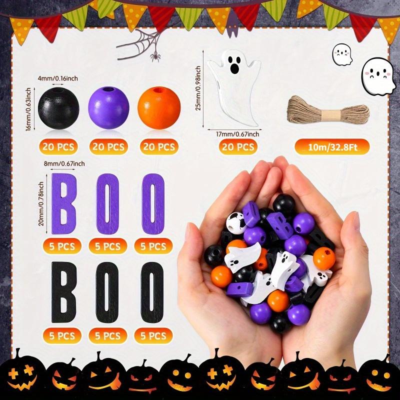 

Набор из 110 штук бусин для Хэллоуина - Разноцветные деревянные бусины-привидения и бусины-разделители в стиле фермерского дома со шпагатом для украшения вечеринки Pack of 110