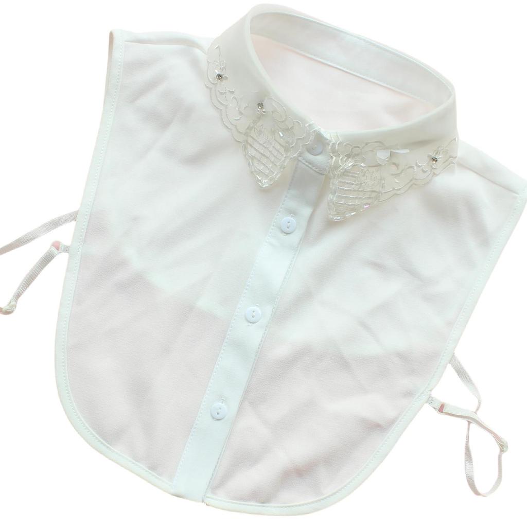 1 piece of fake collar with flower patterns, beading, sequins and wavy edges, a shiny decorative shirt collar that can be worn a