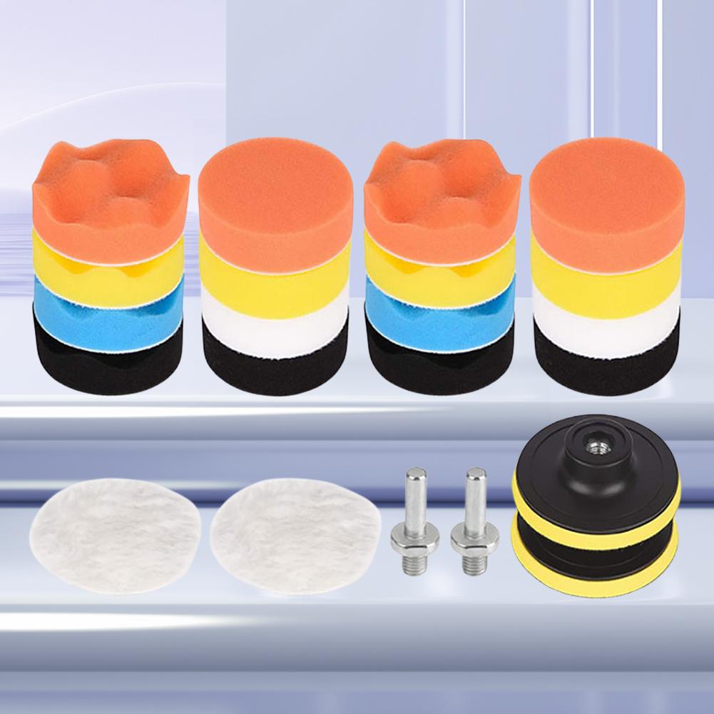 22 Stück 3 Zoll Schaumstoff-Polierpad-Set Wiederverwendbare Autopolier-Pads Set Polieren Wachsen Reinigen Polieren für Auto Motorrad Kratzer entfernen