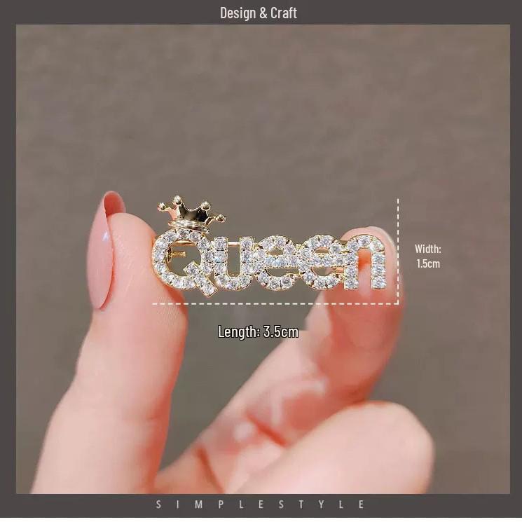 Queen Rhinestone Letter Brooch: Trendy Lapel Pin for Women’s Cardigans & Suits