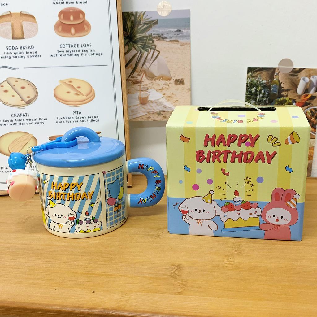 Cute Mug with Lid Creative Ceramic Cup for Women New High Looking Couple Water Cup for Girls Giving Birthday Gifts