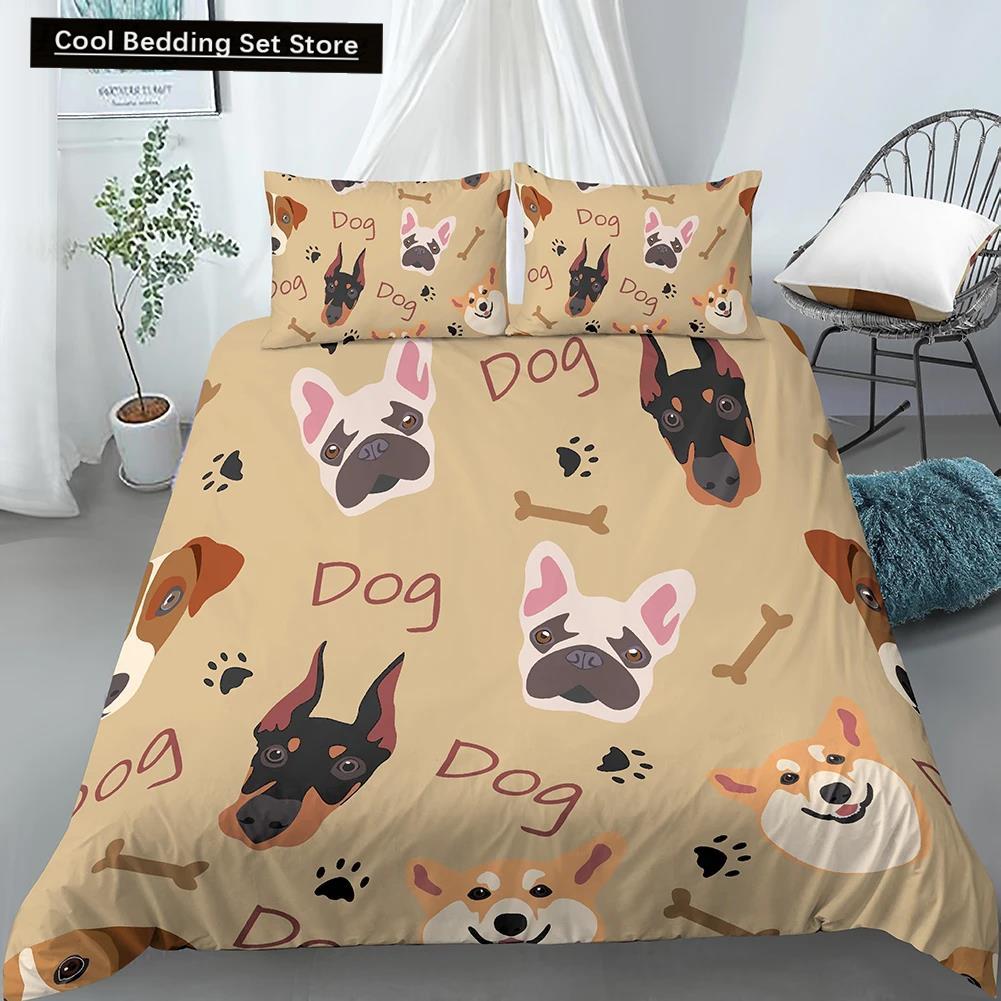 Comforter Cartoon Pug King Queen Double Full Lovely Puppy Bedding Set Pet Animal Yellow Polyester Comforter