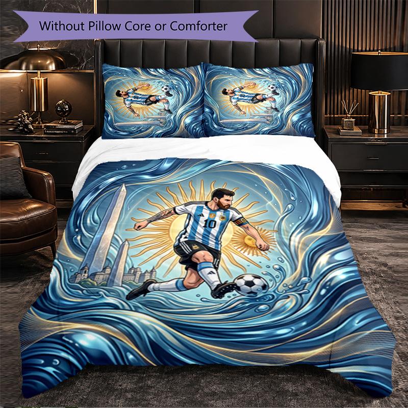 Argentina Football Pattern 3 Pieces Bedding Set Soft Microfiber Duvet Cover with Pillow Cases for Bedroom
