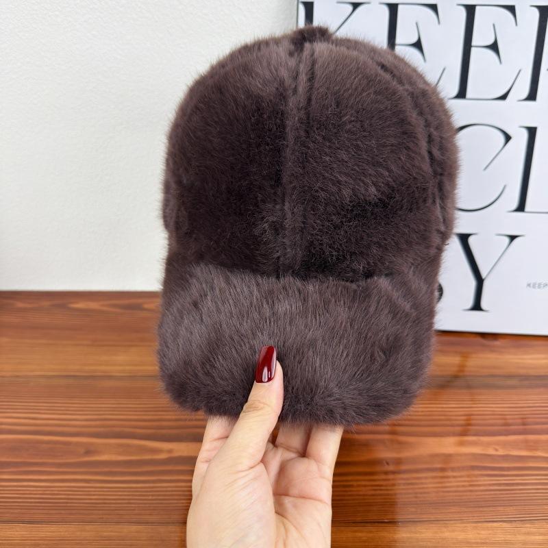 New Imitation Mink Baseball Cap Women's Autumn and Winter Versatile Big Head Circumference Warm Cap Showing Face Small Plush Hat