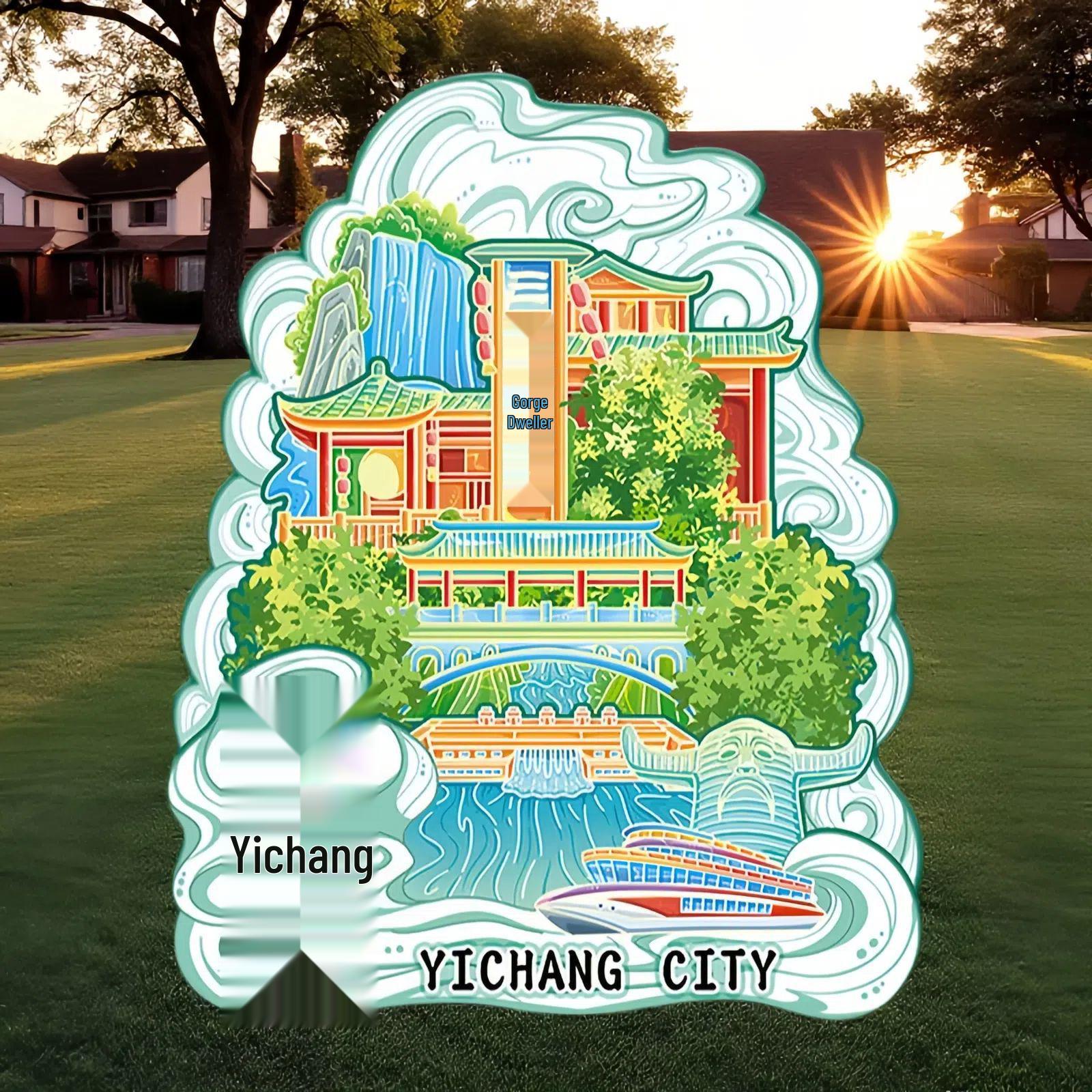 Yichang 3D Wooden & Metal Tourist Landmark Magnet Souvenir