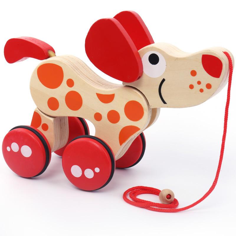 Puzzle Children Wooden Animal Toy Car Cartoon Puppy Wooden Cart With Gift for Boys and Girls