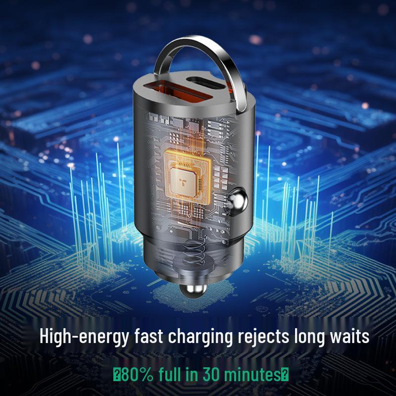 Mini Alloy Type-C Car Charger with Hidden Pull Ring for Super Fast Charging