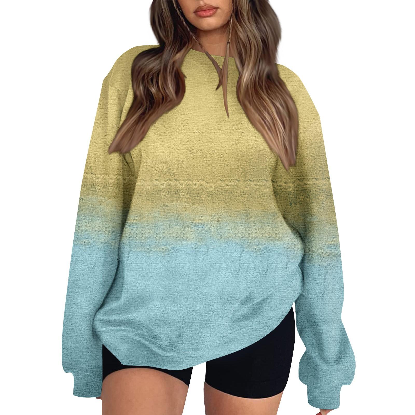 

Женские топы Женский свитшот с длинным рукавом Повседневный с круглым вырезом Свободного кроя Пуловер Флисовые топы L жёлтый