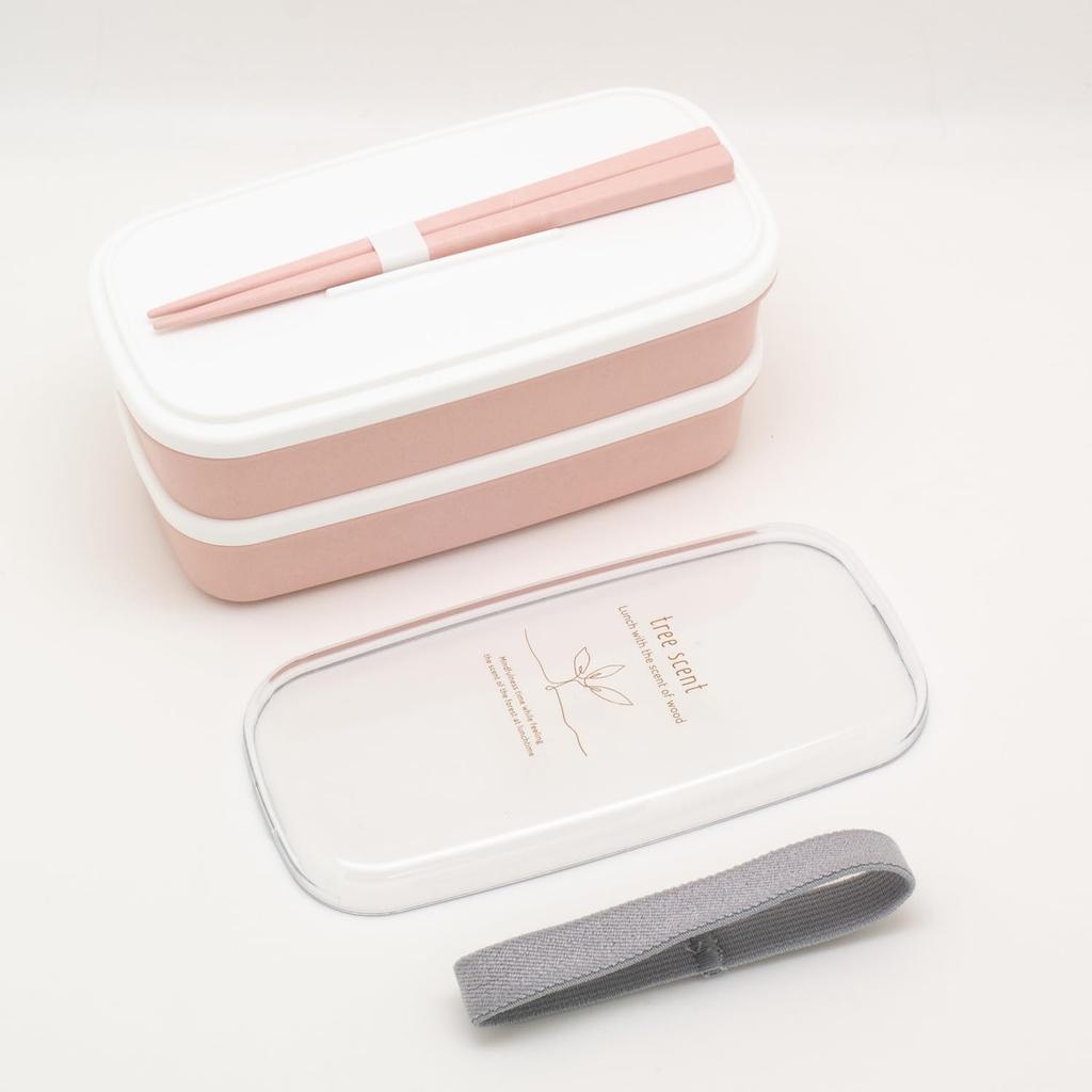 OSK Antibacterial Bento Light Hinoki Nopura with and Lunch Made in (OSK) Two-Tier Box, 330ml/320ml, Pink, (HKP) No. 3, Chopsticks, Divider, Belt,