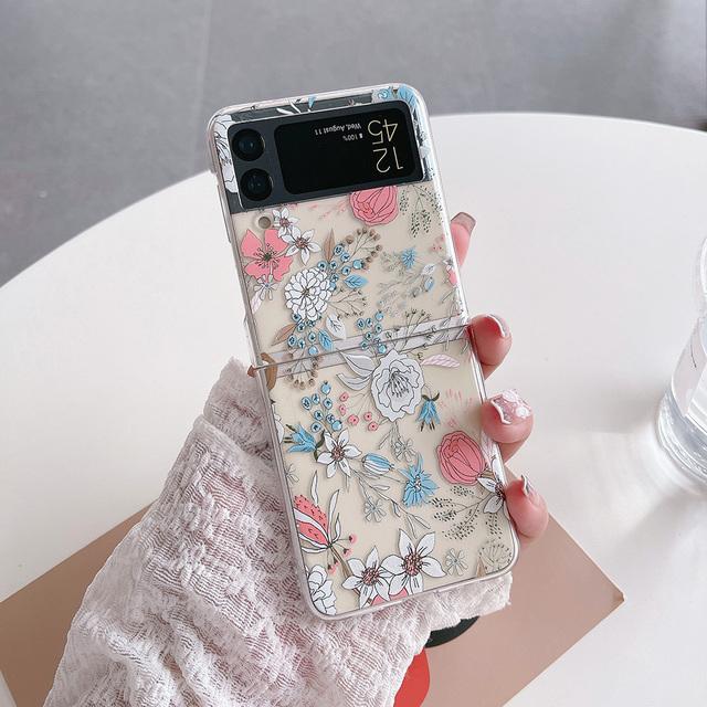 

Милый красочный цветок птица узор прозрачный жесткий чехол для телефона для Samsung Galaxy Z Flip 3 5g задняя крышка For Samsung Z Flip 3