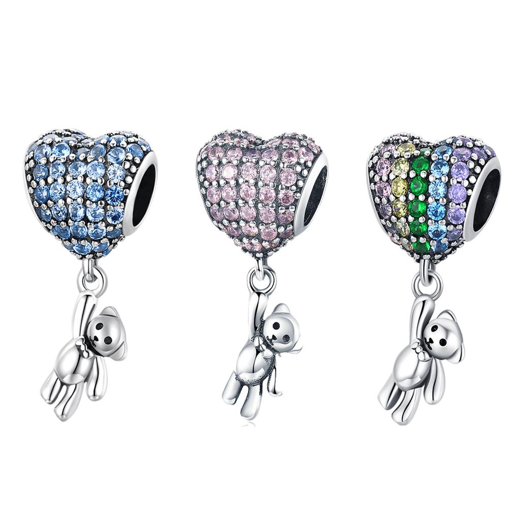 Love Balloon Bear Diy Beaded Accessories Colored Hot Air Balloon S925 Silver Beaded Jewelry