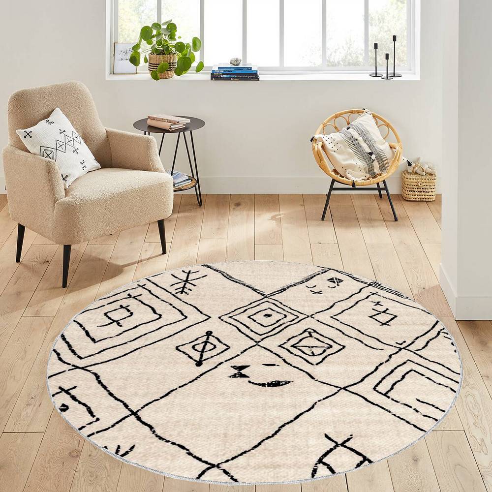 

Rovigo Home Моющийся круглый ковер с принтом RHM7117 100x100 бежевый