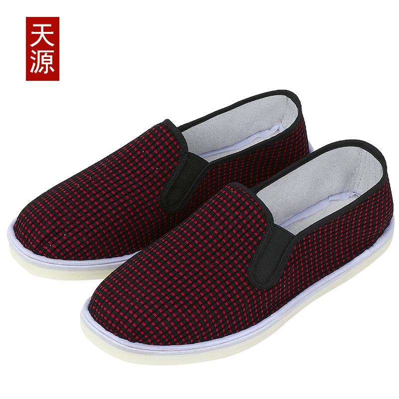 beef tendon sole spring and autumn women's old Beijing cloth shoes plaid cotton canvas shoes flat bottom casual elastic mouth one pedal shoes